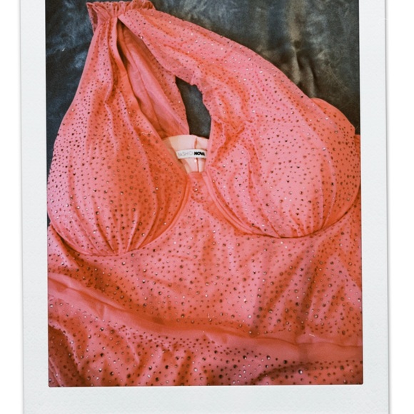 Pink Rhinestone BodyCon One Shoulder Dress - Picture 2 of 3